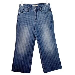 Anthropologie Unpublished Striped Wide Leg Cropped Blue Denim Jeans Women's 28